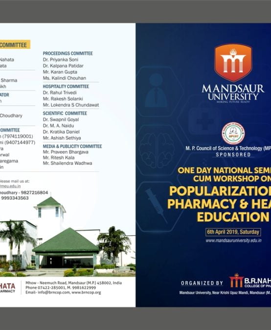One day National seminar and poster competition on ‘Popularization of Pharmacy & Health Education’ sponsored by Madhya Pradesh Council for Science and Technology (MPCST)