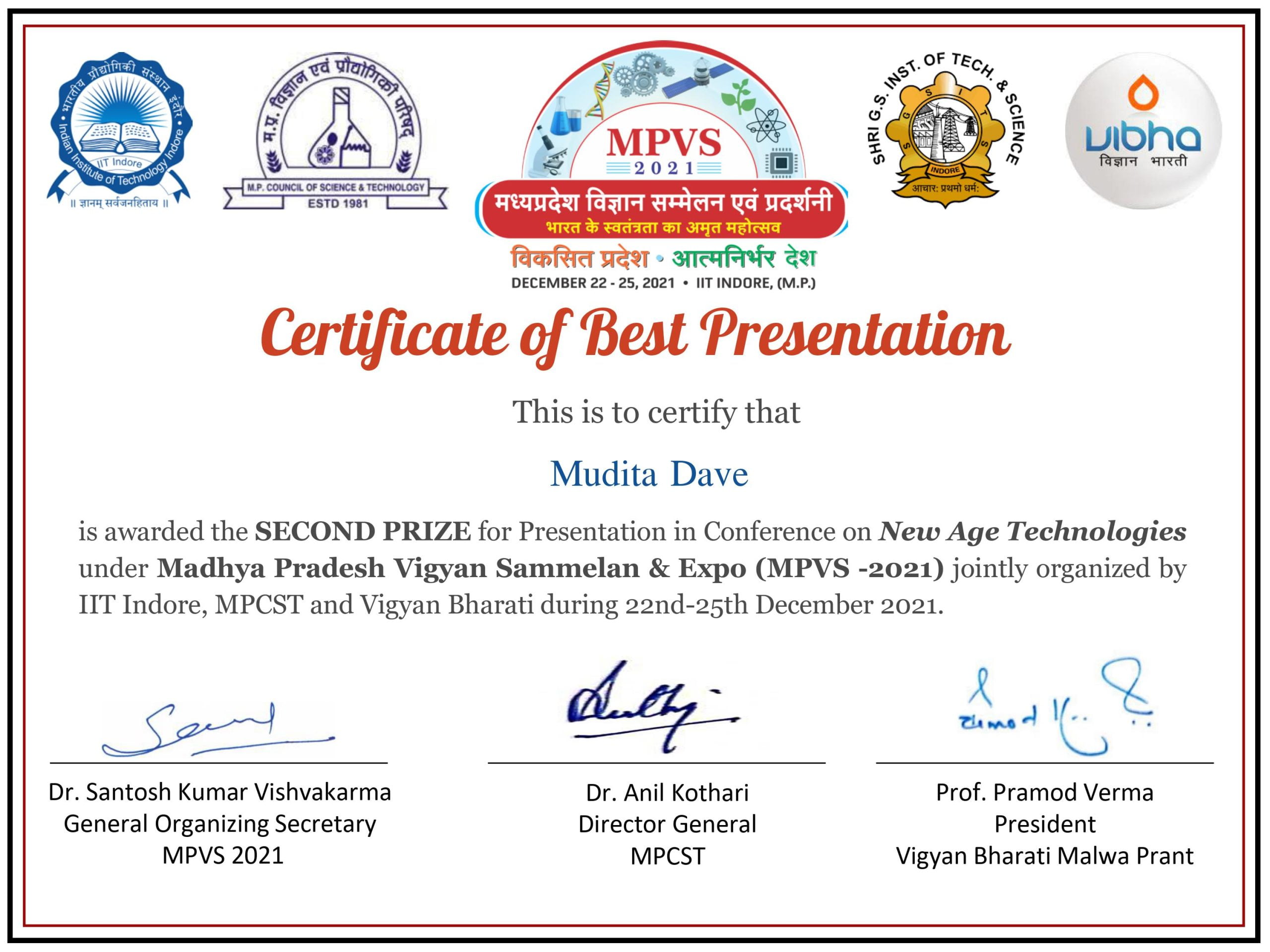 Second Position in MPVS 2021 Conference