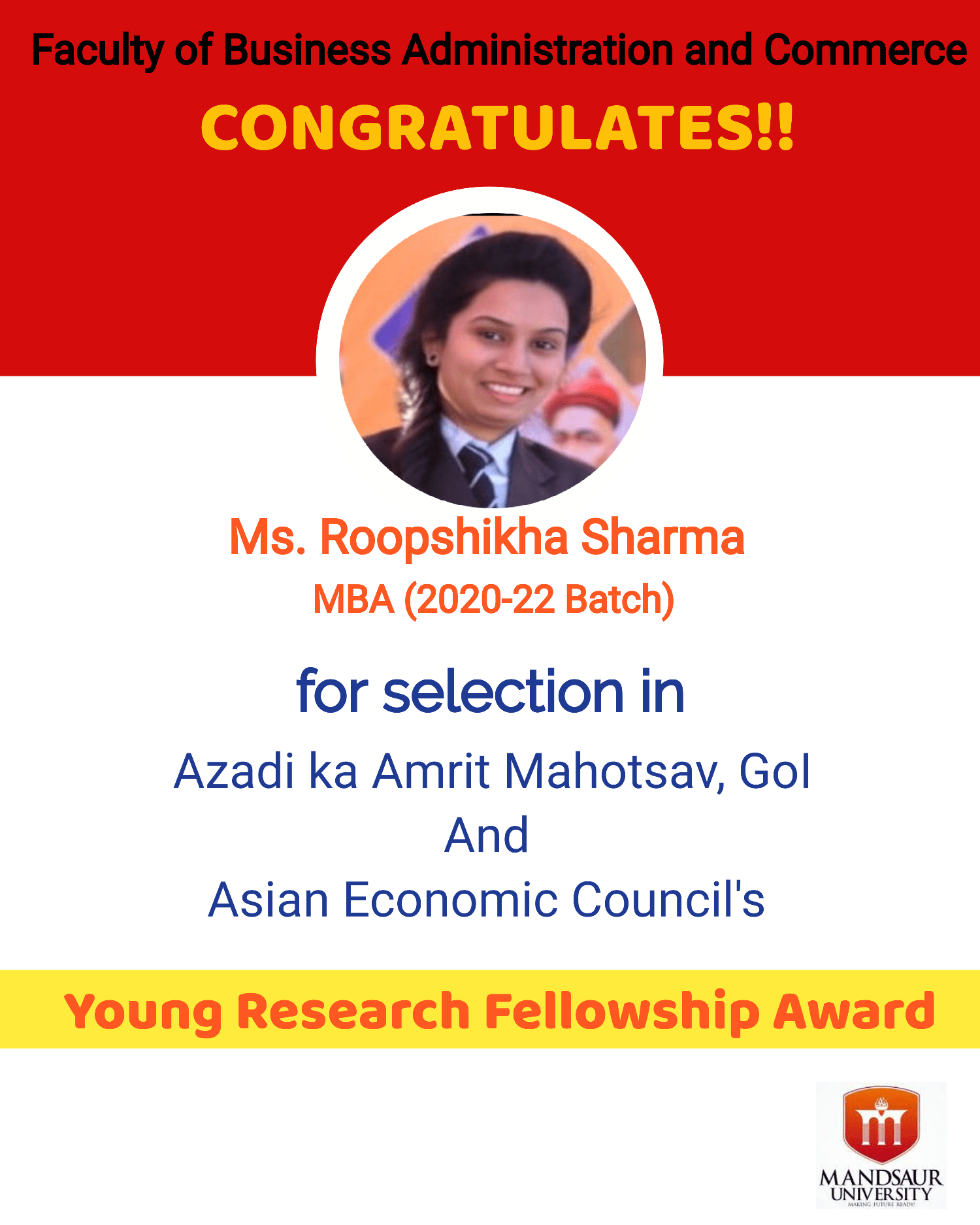 Selection in Young Research Fellowship Award