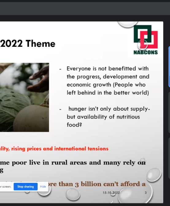 Organized National Webinar on the occasion of “ World Food Day”