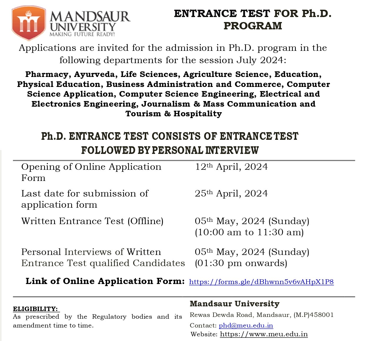 Apply for Ph.D. Entrance Exam July 2024